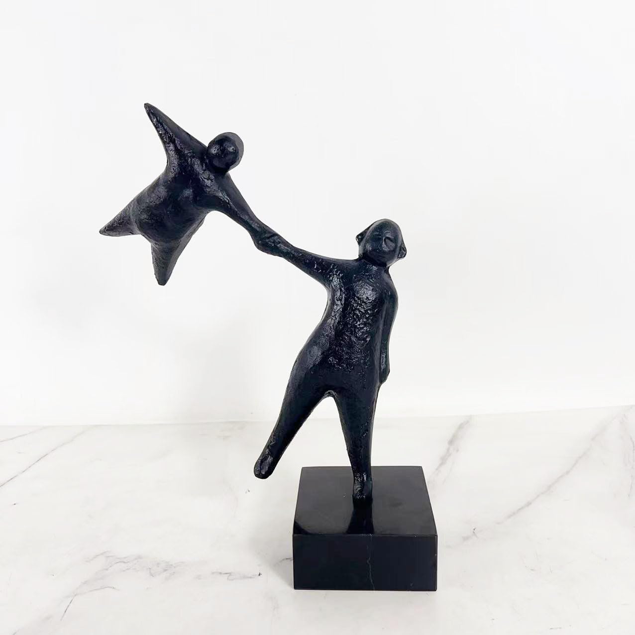 Aottsd Black Iron Father Son Sculpture Marble Base Family Home Decor