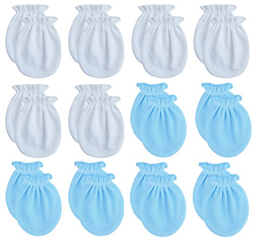 RATIVE Newborn Baby Cotton Gloves No Scratch Mittens For 0-6 Months Boys Girls (Newborn 0-6 Months, 6white+6blue)