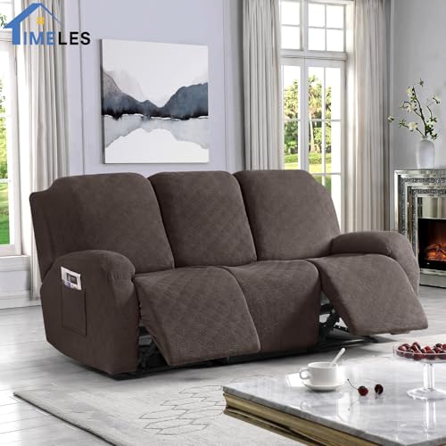 Image of Timeles Recliner Covers for 3 Seater Reclining Couch Covers Sofa Slipcover Furniture Protector for Dogs and Pets Stretch Soft Washable (Three-Seater, Dark Brown)