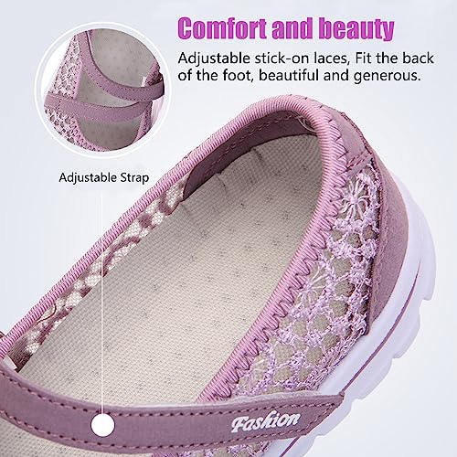 Optigard Women's Lace Mesh Adjustable Breathable Flat Walking Shoes Casual Non-Slip Lightweight Sneakers Comfortable Slip-On Shallow Mouth Mom Shoes Nurse Working Shoes Mary Jane Shoes 6
