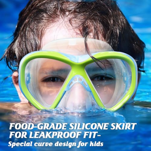 ACQCES Kids Swim Goggles Snorkel Diving Mask for Boys Girls Ages 5-15, Two-Color Anti-Fog Swimming Goggles with Nose Cover (1PCS Blue)