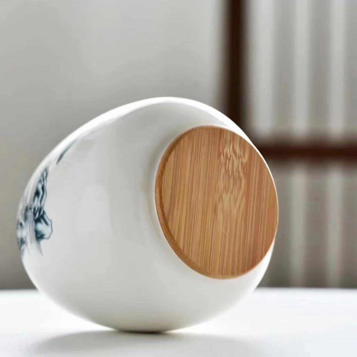 ABOOFAN Contenedor de Cerámica y Madera para Almacenar Hojas de Té Tapa Sellada, Diseño Aislante para Oficina y Sala de Té, Tarro de Almacenamiento Práctico