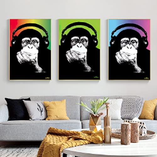 Peinture Abstraite Singe au Casque pour Décorer un Grand Mur