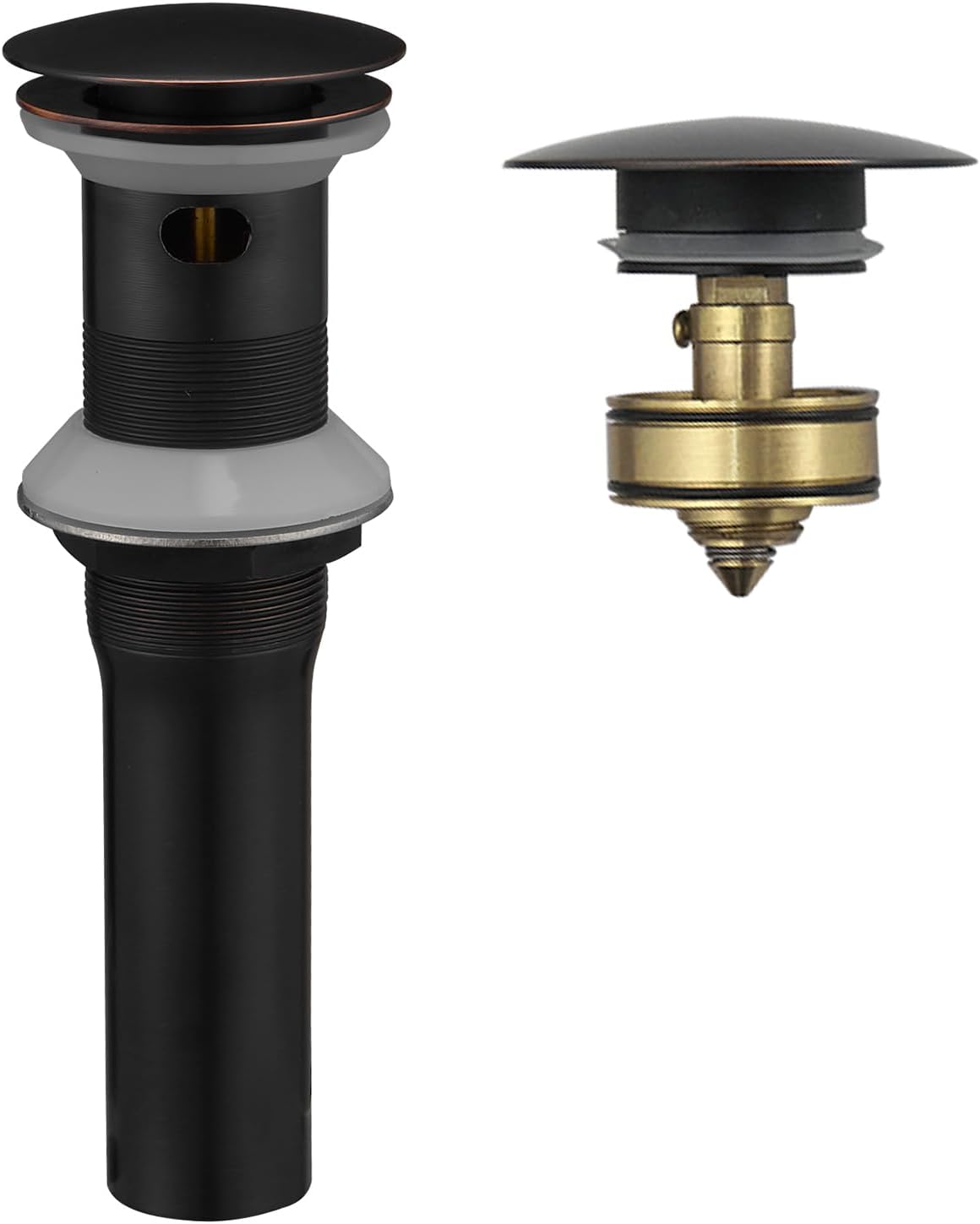 BWE Oil Rubbed Bronze One Piece Bathroom Vessel Sink Drain Stopper with Overflow Pop Up Drain Assembly with Strainer for Bathroom Vessel Vanity Faucet