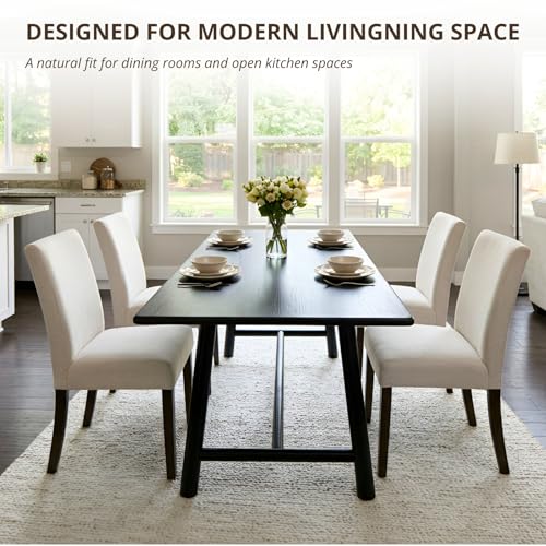Image of CIMOTA 69 inch Dining Table for 4-6, Wood Kitchen Table with Solid Wood Legs, Modern Farmhouse Dining Furniture for Dining Room, Living Room & Home Office, Black Finish