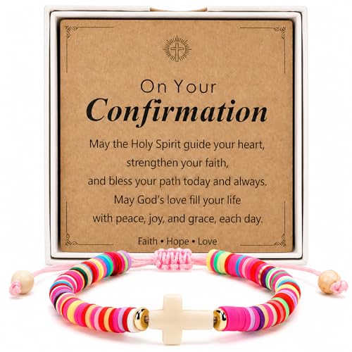 Image of Adjustable Colorful Cross Bracelet Gift Box Set for Girls | White cross, scripture card for baptism first communion confirmation Easter Christmas birthday