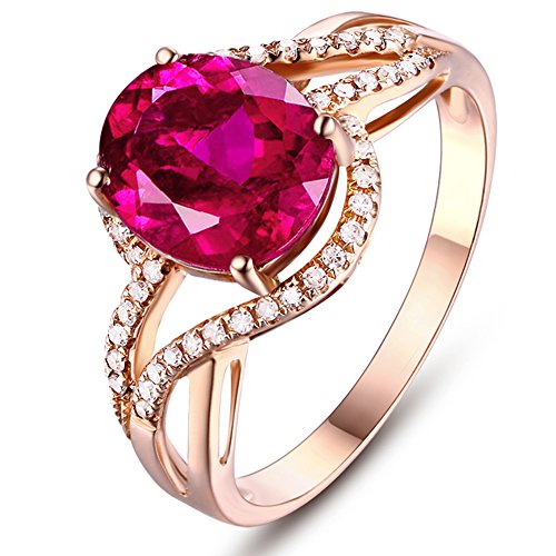 Kardy Amazing Fashion Pink Tourmaline Wedding Solid 14K Rose Gold Diamond Bridal Band Ring Set for Women