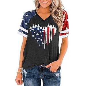 American Flag Shirts Women Patriotic Shirt 4th of July Tee Tops V Neck Short Sleeve Summer T Shirt