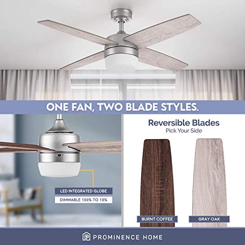Prominence Home Atlas, 44 Inch Modern Indoor LED Ceiling Fan with Light and Remote Control, Dual Mounting Options, Dual Finish Blades, Reversible Motor - 51468-01 (Pewter) - Image 2
