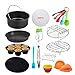 QKTYB Akcesoria do frytkownicy powietrznej 14 szt. 20 cm zestaw akcesoriów do frytkownicy kuchennej, kompatybilne z 4,2 l, 4,3 l, 5,2 l, 5,5 l, frytownice powietrzne z rękawicą, uchwytem na szpikulcę, książką kucharską, szczotką olejową, nadaje się do zmywarki