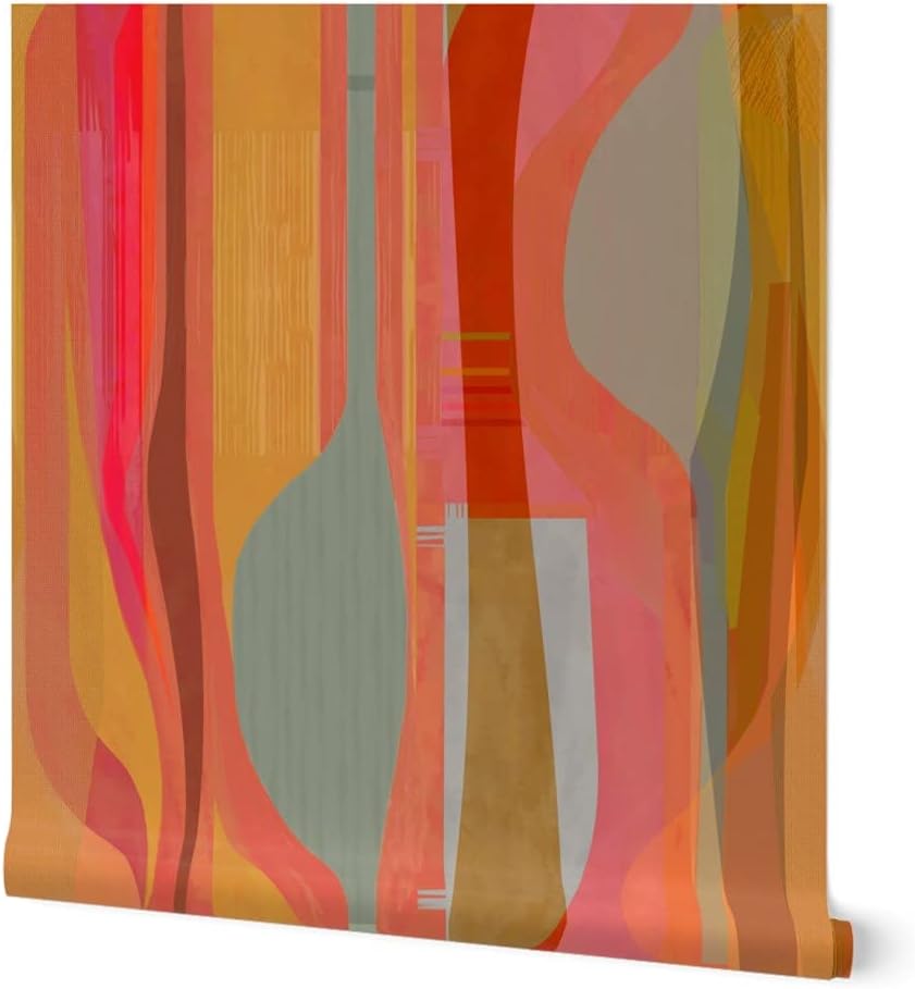 Peel & Stick Wallpaper Swatch - Gold Orange Midcentury Modern Minimal Color Block Mustard Yellow Red Custom Removable Wallpaper by Spoonflower