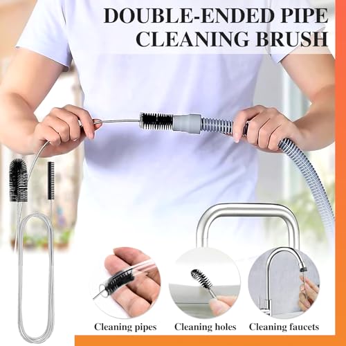 Redamancy 4 Stück Abflussreiniger Spirale,Doppelkopf-Rohrreinigungsbürste Edelstahl-Kanalreiniger,Abflussreiniger Sticks, Abfluss Bürste,Flexible Reinigungsbürste für den Abfluss in Küche und Dusche