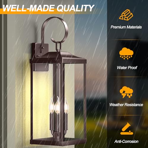Image of 24 inch Extra Large Oil Rubbed Bronze Outdoor Wall Lights, Modern Coach Light | Farmhouse Outdoor Wall Lantern 3-Light, Waterproof Exterior Lighting Fixtures Outside Sconce Lights for House, Brown, 1-Pack