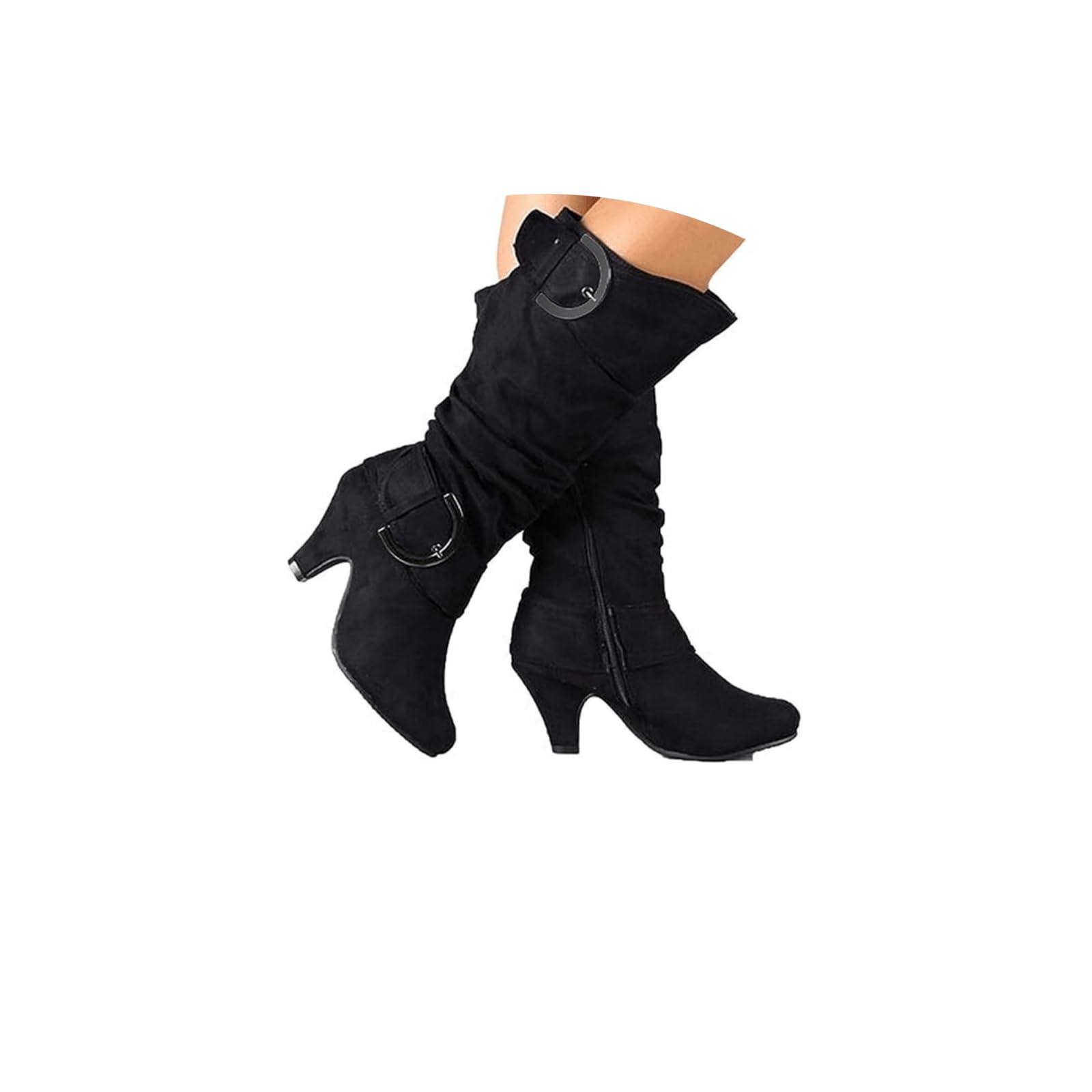 Fall Boots For Women 2025 Trendy Low Heel Mid Knee High Slouchy Fashion Winter Shoes Slip on Walking