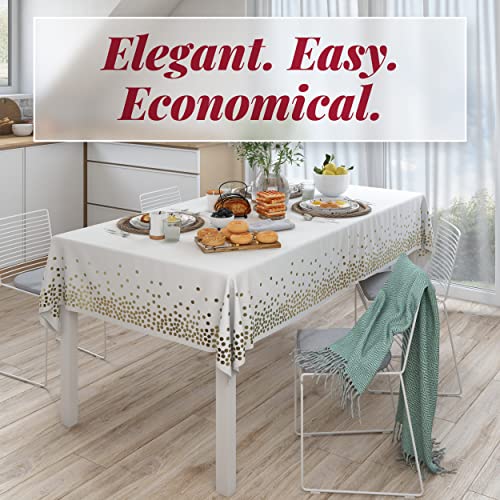 White Plastic Tablecloth - 4 Pack - 54 X 108 | Gold Dot Disposable Tablecloths | Plastic Tablecloth | White Tablecloths | Plastic Table Cover | Gold Tablecloths | Gold Party Decorations #TOP6