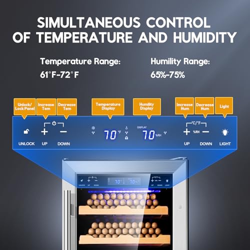 Image of Tylza 88L Ciagr Humidor Cabinet, Humidity & Temp Control Electric Humidors for Cigars, 640 Counts, Silent Compressor, Reversible Door, Cigar Humidors with Spanish Cedar Drawer Shelves, Gifts for Men
