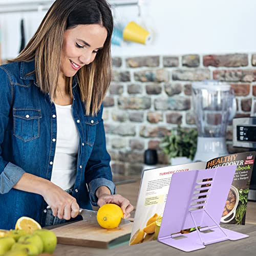 Honagu Book Stand Metal Desk Book Holder, Book Holders For Reading Hands Free, Adjustable Cookbook Documents Holder, Portable Bookstand For Music Books, Textbook, Recipe,Tablet, Ipad (Purple) #TOP5