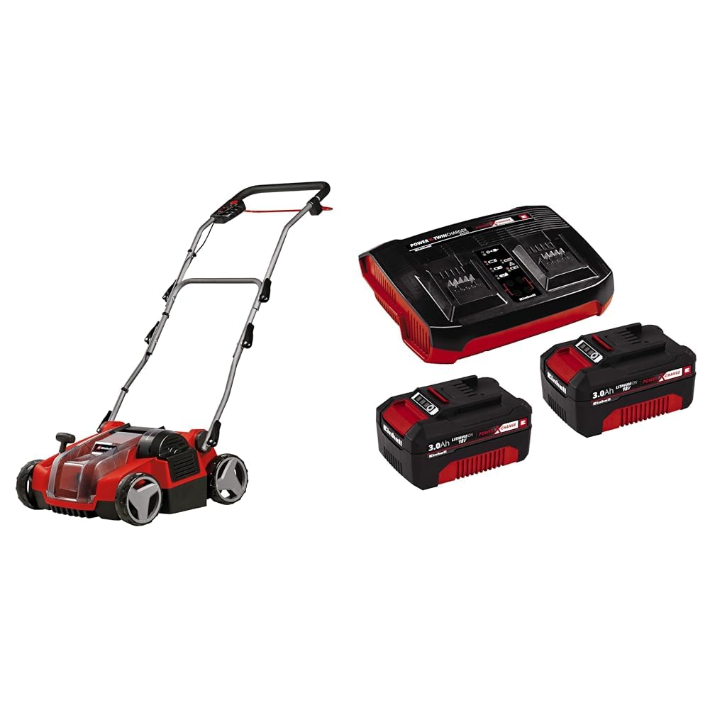 Einhell Ge-Sc 36/35 Li - Solo Wertykulator Akumulatorowy, Czarny/Czerwony, 35 cm szerokość robocza & Oryginalny Einhell zestaw startowy akumulator i ładowarka Power X-Change