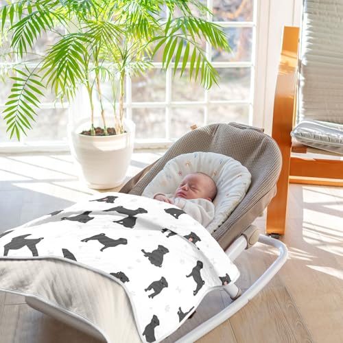 Image of Pug Dog Black Baby Swaddle Blanket for Boys and Girls, Muslin Baby Receiving Swaddle Blanket, Soft Cotton Nursery Swaddling Blankets for Newborn Toddler Infant