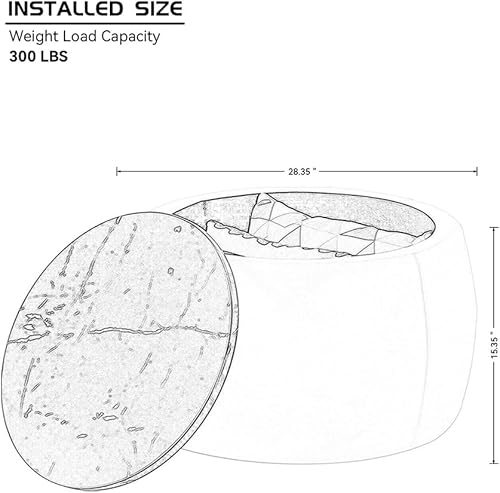 Miniatura 3 de Otomana redonda con almacenamiento, mesa de centro pequeña totalmente montada, mesa decorativa hecha a mano con tapa de madera, otomana de