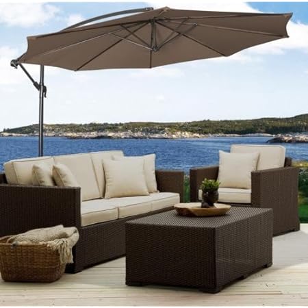 Amazon Com Patio Furniture Patio Umbrella Premium Patio Furniture 10 Hanging Umbrella Patio Sun Shade Offset Outdoor Market W Cross Base Tan New Garden Outdoor
