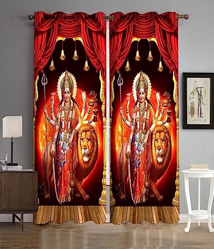 Image of Durga MATA Curtain 5 feet Long Set of 2 Pc for Mandi, Pooja Room, Temple, Home