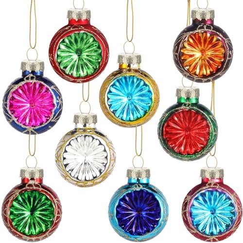 Realspring 9 Pcs Glass Multicolored Ornament Christmas Tree Refle...