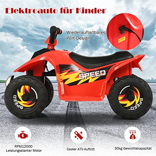 GOPLUS 6V Elektro Kindquad ATV mit Vor- und Rückwärtsschalter, Miniquad Kinderauto, Elektrofahrzeug aus PP + Stahl, Elektro Motorrad für Kinder ab 3 Jahre bis zu 30kg tragbar, 73x40x44,5cm (Rot) – Bild 3