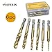 Spiral Tap Drill Bit Set by Volterin, 6 Pcs Titanium Coated HSS Fluted Machine Screw Tap Kit, Hex Shank Combination Drill Tap Bit Spiral Screw Tap Set M3-M10, Gold w/Carry Case (1 Pack 6 Pcs)