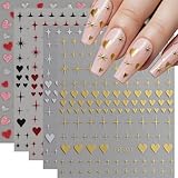 Nagelsticker Herz, 3D Gold Nagelaufkleber Selbstklebend Valentinstag French Gold Silber Rot Herz Nail Art Sticker Valentinstag NagelDesign Nagelsticker DIY Maniküre Dekoration(5Blatt)