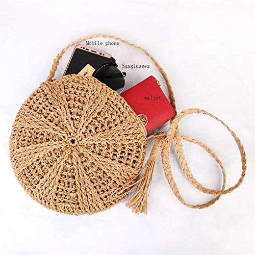 Image of Teeya Straw Crossbody Bag Women Weave Shoulder Bag Round Summer Beach Purse and Handbags
