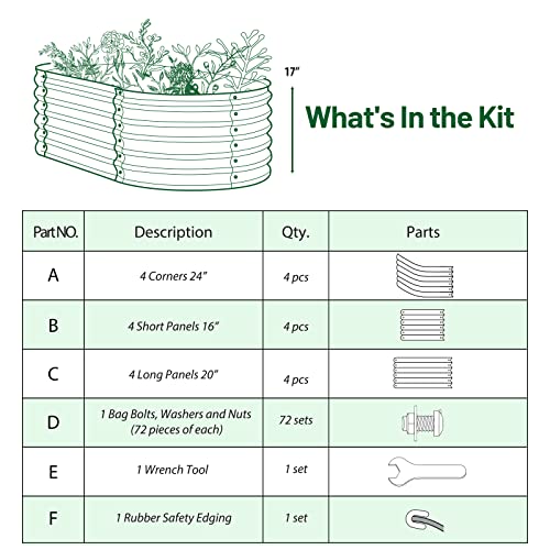 Olle 17" Tall Raised Garden Bed Kit Fruits Vegetables Flowers Planter Box 12-In-1 Galvanized Planter Boxes For Outdoors Size 5X5 Feets 8X2 Feets, Midnight Grey 17" Tall #TOP5