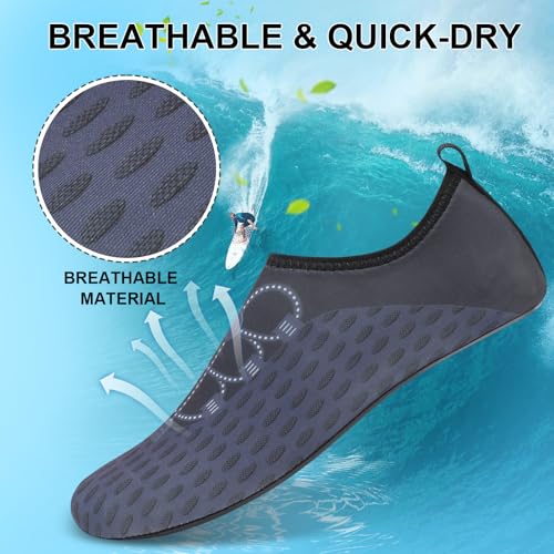 Men Women Water Shoes Unisex Beach Swim Shoes Minimalist Aqua Socks Barefoot for Diving Surfing Boating Black Grey2