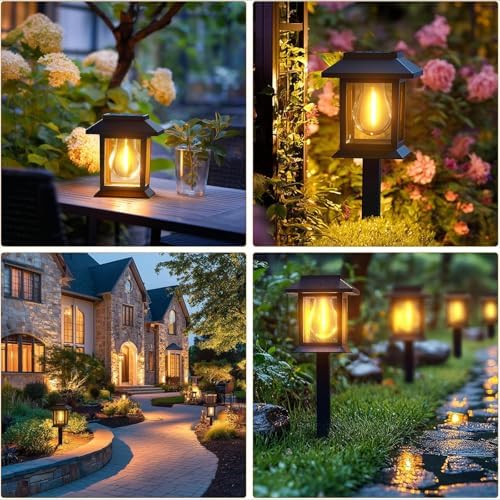 Solar Lights Outdoor Garden Decorations 4 Pack Pathway Lights Waterproof Auto On/Off Solar Garden Stake Lights for Landscape Path Yard Patio Driveway Walkway Décor - 5