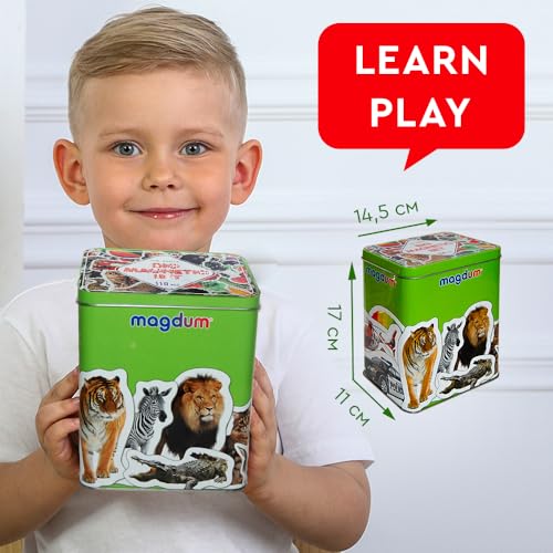 Miniatura 2 de Magdum 110 Fotos Set Animales Frutas Verduras Transporte Caja De Lata De Regalo- 110 Imanes Realistas Juguetes De Bebé 3 Años- Juegos Educativo Aprender Magnético Para Niños- Imanes Nevera Niños