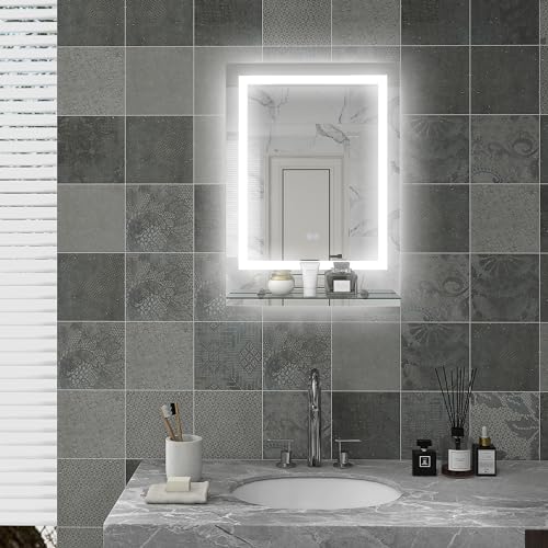 kleankin Badspiegel mit Beleuchtung 70 x 50 cm Rechteckiger Wandspiegel LED...