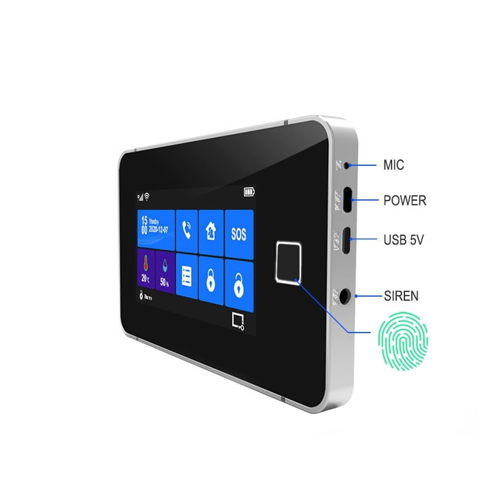 Kit Alarma Casa, Tuya Wifi GSM Sistema de alarma de ladrones de hogares Tft Toque el teclado Pantalla de humedad de la temperatura de armado de huellas digitales con sensor(B)