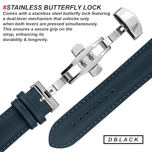Image of DBLACK ''NAGATA3'' Leather Watch Strap with Butterfly Lock, Minimalist Design Watch Belt / / For 18mm, 20mm, 22mm, or 24mm Watch Band (Choose Your Size & Color)