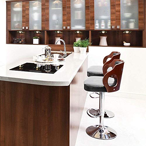 Homall Bar Stools Walnut Bentwood Adjustable Height Leather Modern Barstools With Back Vinyl Seat Extremely Comfy Bar Stool 1 Piece (Black) #TOP1