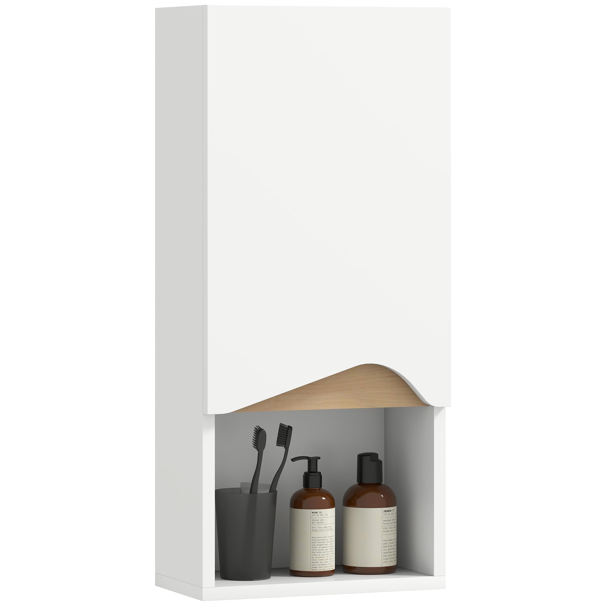 HOMCOM Badezimmerschrank Wandschrank Hängeschrank Badschrank mit Soft-Close-Tür, verstellbaren Ablagen und offenem Fach für Wohnzimmer Schlafzimmer 30 x 17 x 67 cm Weiß