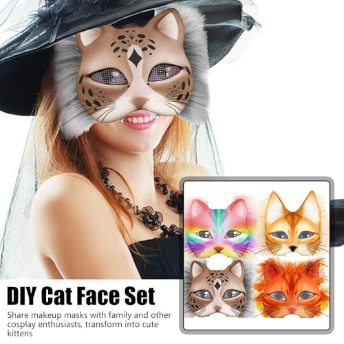 Therian-Masken-Set zum Selbermachen, leere Katzenmaske mit Filzstoff, Therian-Masken-Set für Jungen und Mädchen, inklusive Blanko-Katzenmaske, Kunstfellstoff, Filzstoff, Kunststoffnetz, Cosplay-Party