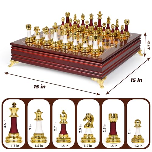Ajedrez grande de 15 pulgadas con tablero de madera clásico miniatura 6