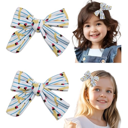 Lazo para cabello 2 unidades Pinzas escolares para niñas, accesorios para el cabello con diseño de lápiz, lazos para bebés para atuendos miniatura 1