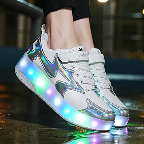 Lovelysi Unisex Jungen Mädchen LED Licht Skateboardschuhe mit Rollen Drucktaste Einstellbare,USB Wiederaufladbar,Inline Skates,Outdoor Sport Gymnastik Running Sneaker