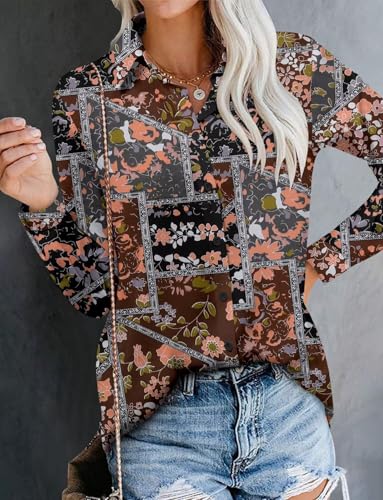 Image of Magritta Women's Shirts Fashion Casual Loose Fit Long Sleeve Button Down Lightweight Collared Blouse Tops