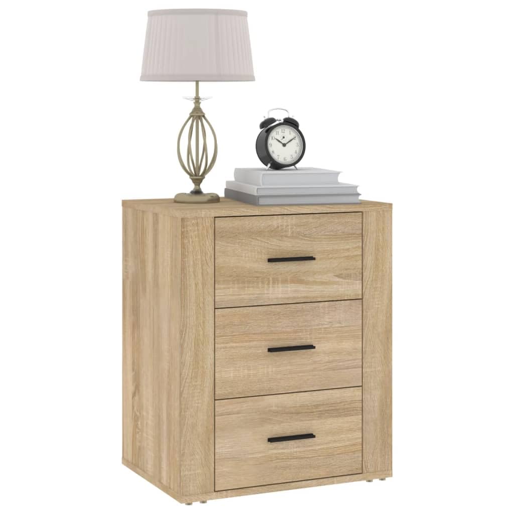 Comodino Chene Sonoma 3 Cassetti Legno Ingenierie | 50 x 36 x 60 cm, piano robusto, facile da pulire, fissaggio a parete incluso, manuale di montaggio