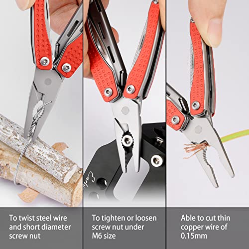 Image of Nextool EDC Keychain Multitool, 10 in 1 Mini Pocket Knife Multi Tool with Needlenose Pliers, Scissors, Mini Useful Cool Gadgets for Men, Father's Day Gifts from Daughter-Red