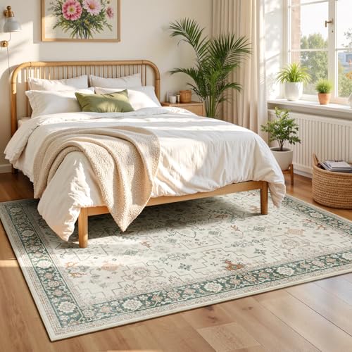 Tapete decorativo Lessymo 5x7 pies crema y verde miniatura 2