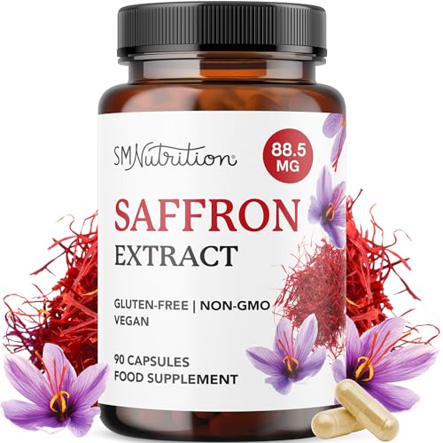 Saffron Supplement | Pure 4:1 Saffron Extract Capsules | Supports Mood Focus Eye Health & Energy Balance | Crocus Sativus Extract | Vegan Gluten-Free & Non-GMO | 3-Month Supply | 90 Capsules