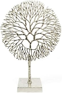 Carousel Home and Gifts Silver Coral Sculpture Decorative Ornament on Metal Stand Tree Of Life Jewellery Stand - Silver Metal Coral Ornament On Aluminium Base